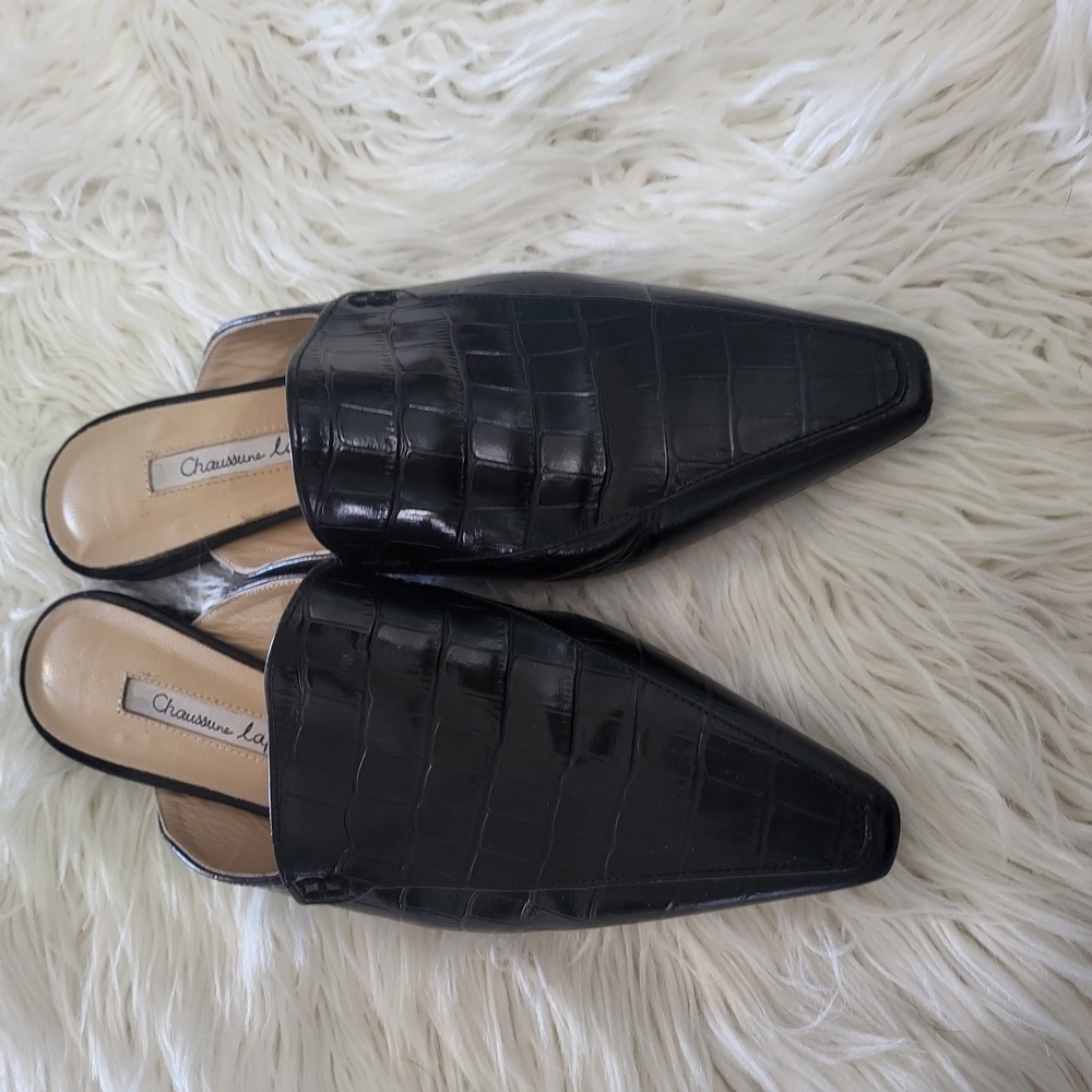CHAUSSURE LAPIN Black Mules with Pointed Toe and Plush Texture - Picture 2 of 6